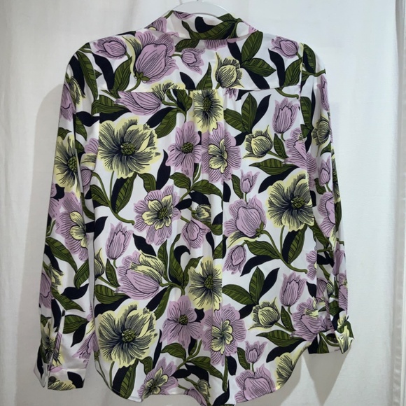 Ann Taylor button front blouse Sz XSP floral button cuff chest pockets - Picture 8 of 9